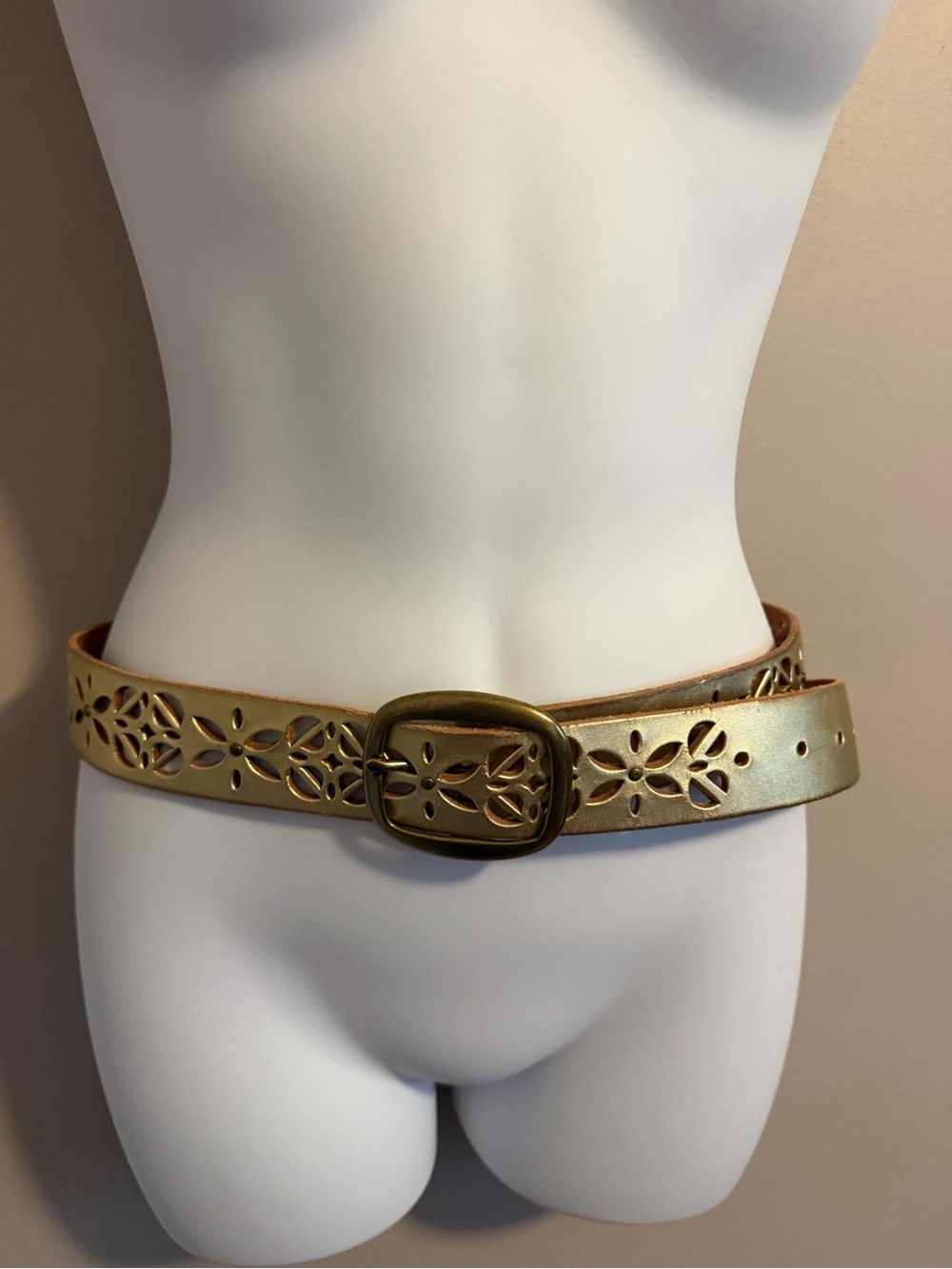 Fossil Metallic Gold Leather Cutout Laser Perforated Belt M